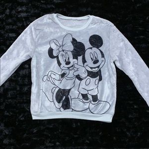 Grey fleece sweater with Mickey and Minnie
